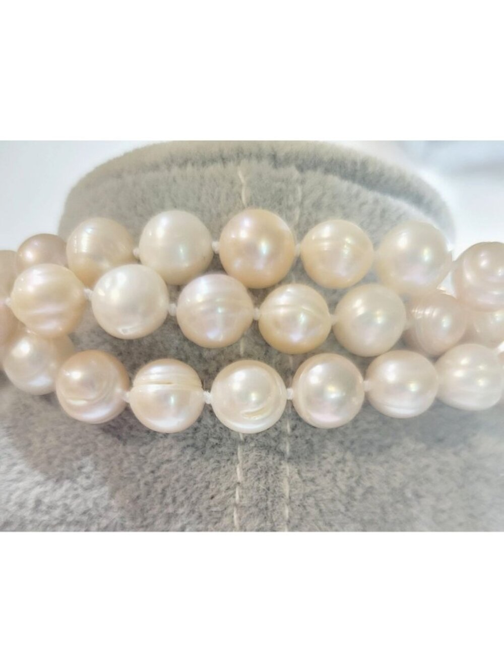 Freshwater Pearl Necklace Hand Knotted Natural White Color 30 Inches Long, 11 mm - Picture 4 of 10